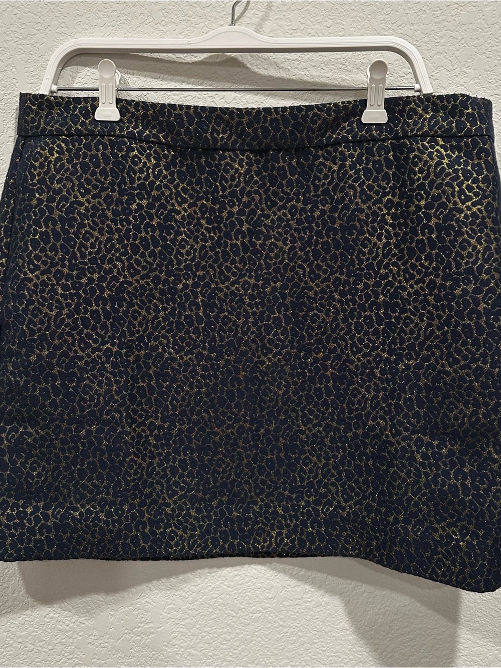 J. CREW NAVY & GOLD METALLIC LINED LEOPARD PRINT SKIRT - SIZE 14